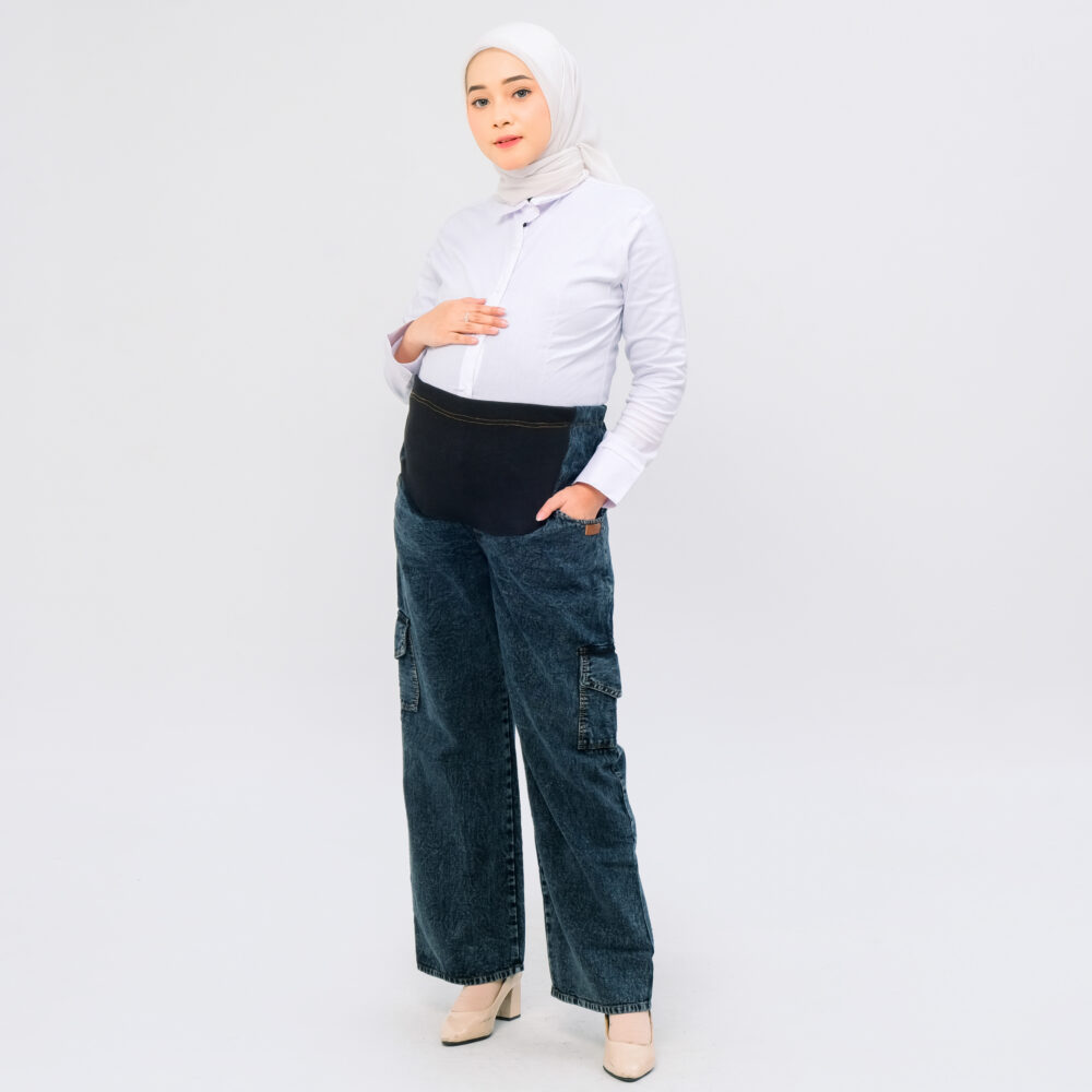 Momiasi - Celana Hamil Jeans Cargo Snow - Gambar 2