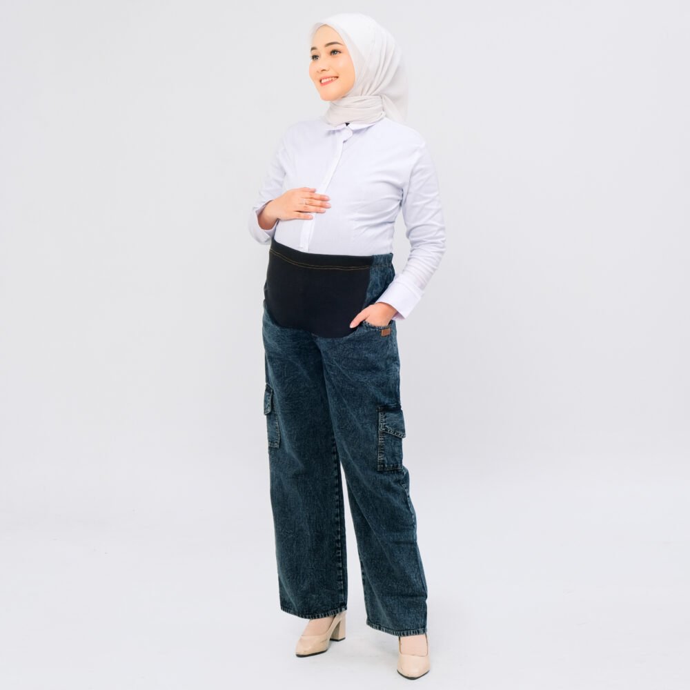 Momiasi - Celana Hamil Jeans Cargo Snow - Gambar 9