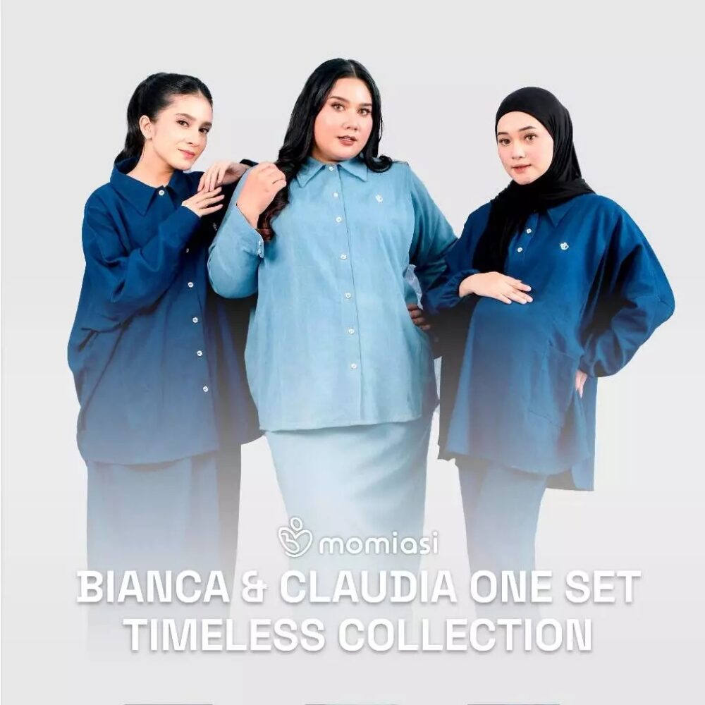Momiasi - Bianca - Claudia One Set Denim Premium - Setelan Wanita Kekinian - Bumil & Busui Friendly