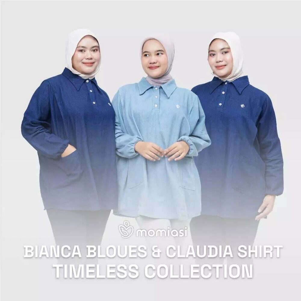 Momiasi - Bianca - Claudia Blouse Denim Premium - Atasan Wanita Kekinian - Bumil & Busui Friendly